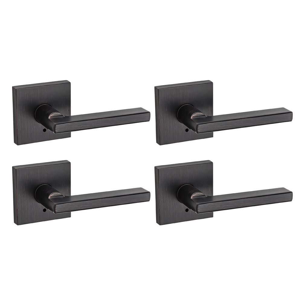 Kwikset Halifax Square Venetian Bronze Privacy Bed/Bath Door Lever (4-Pack) | The Home Depot