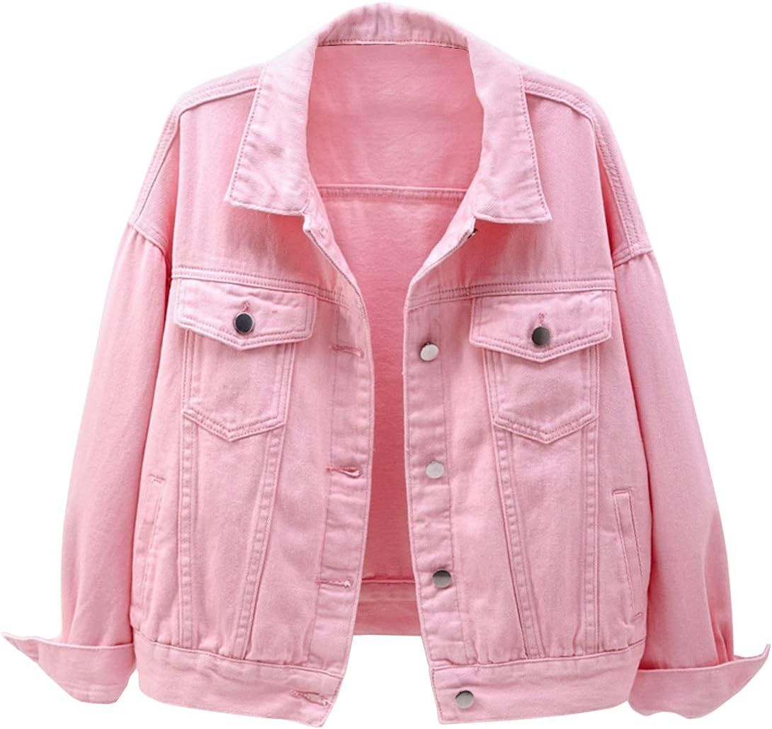 Locachy Women's Casual Denim Jacket Solid Color Basic Long Sleeve Jean Jacket Coat | Amazon (US)
