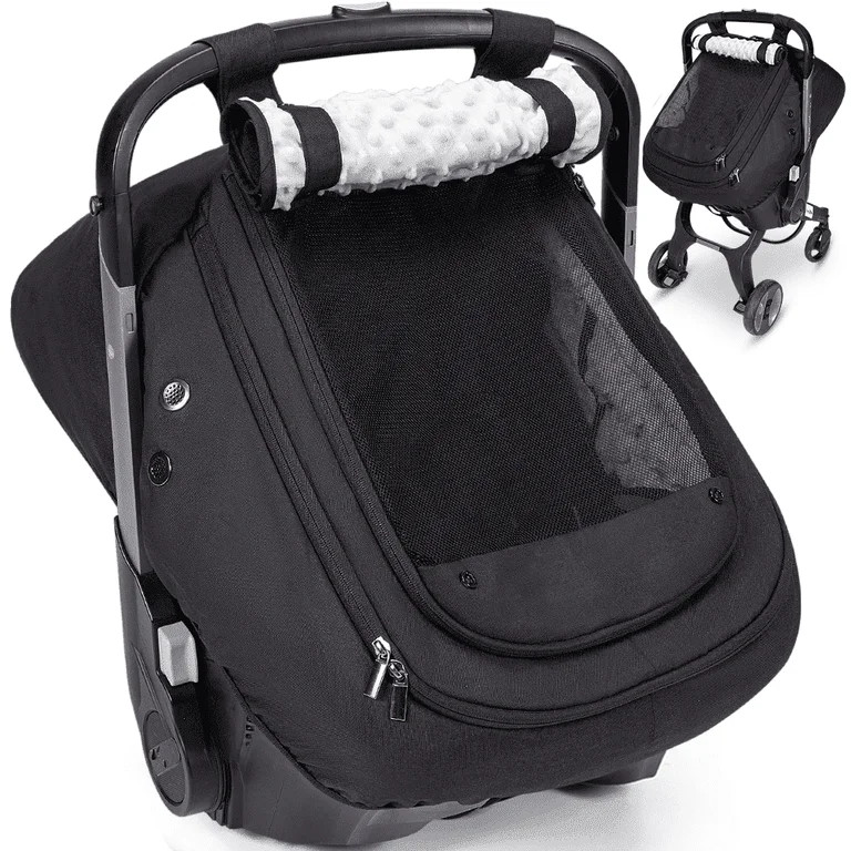 Caveen Baby Car Seat Cover, Plush Minky Dots Infant Car Seat Canopy for Baby Shower Gift, Black | Walmart (US)