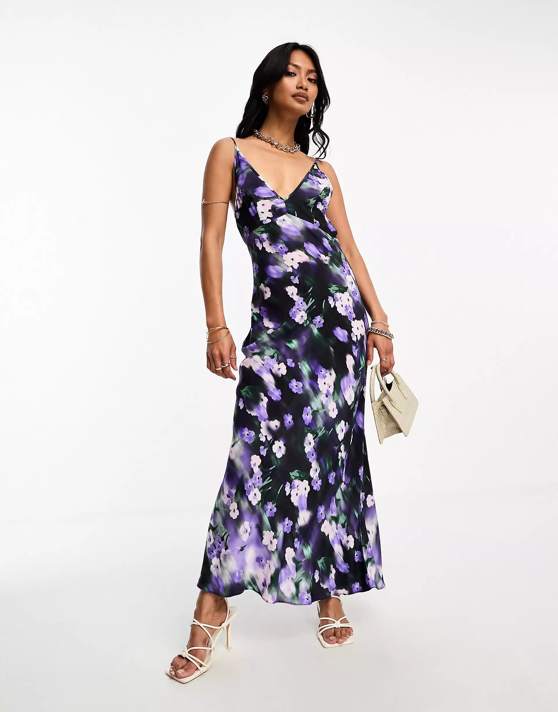ASOS DESIGN high apex maxi slip dress in spun in blurred floral print | ASOS (Global)