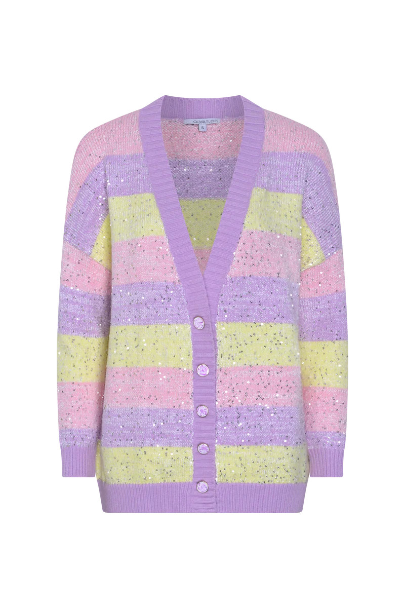Mika Pastel Stripe Sequin Longline Cardigan | Olivia Rubin