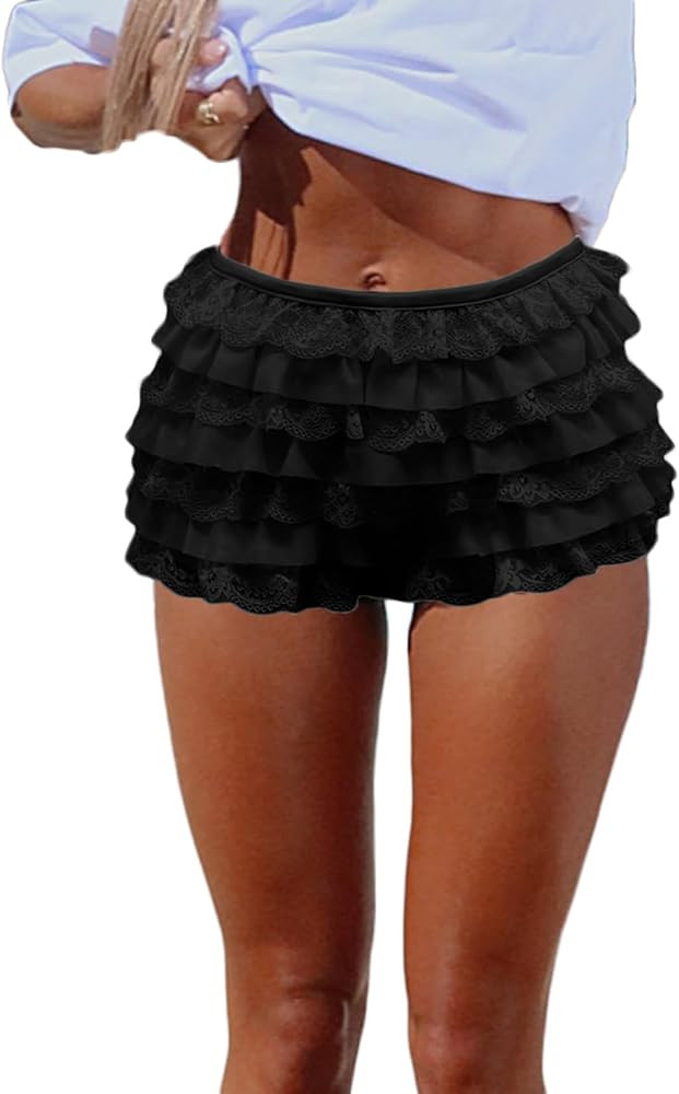 Women Y2K Lolita Bloomers Lace Mesh Ruffle Fairy Short Sexy Layered Pettipants Coquette Boy Short... | Amazon (US)