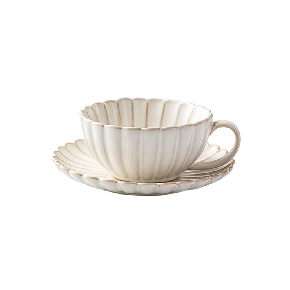 Colias Wing 9 Oz Petal Series Retro Design Ceramic Tea Cup Coffee Mug Travel Mug with Saucer-Whit... | Amazon (US)