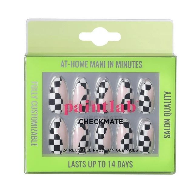 PaintLab Checkmate Reusable Press-On Gel Nails Kit, Checkered, 24 Count - Walmart.com | Walmart (US)