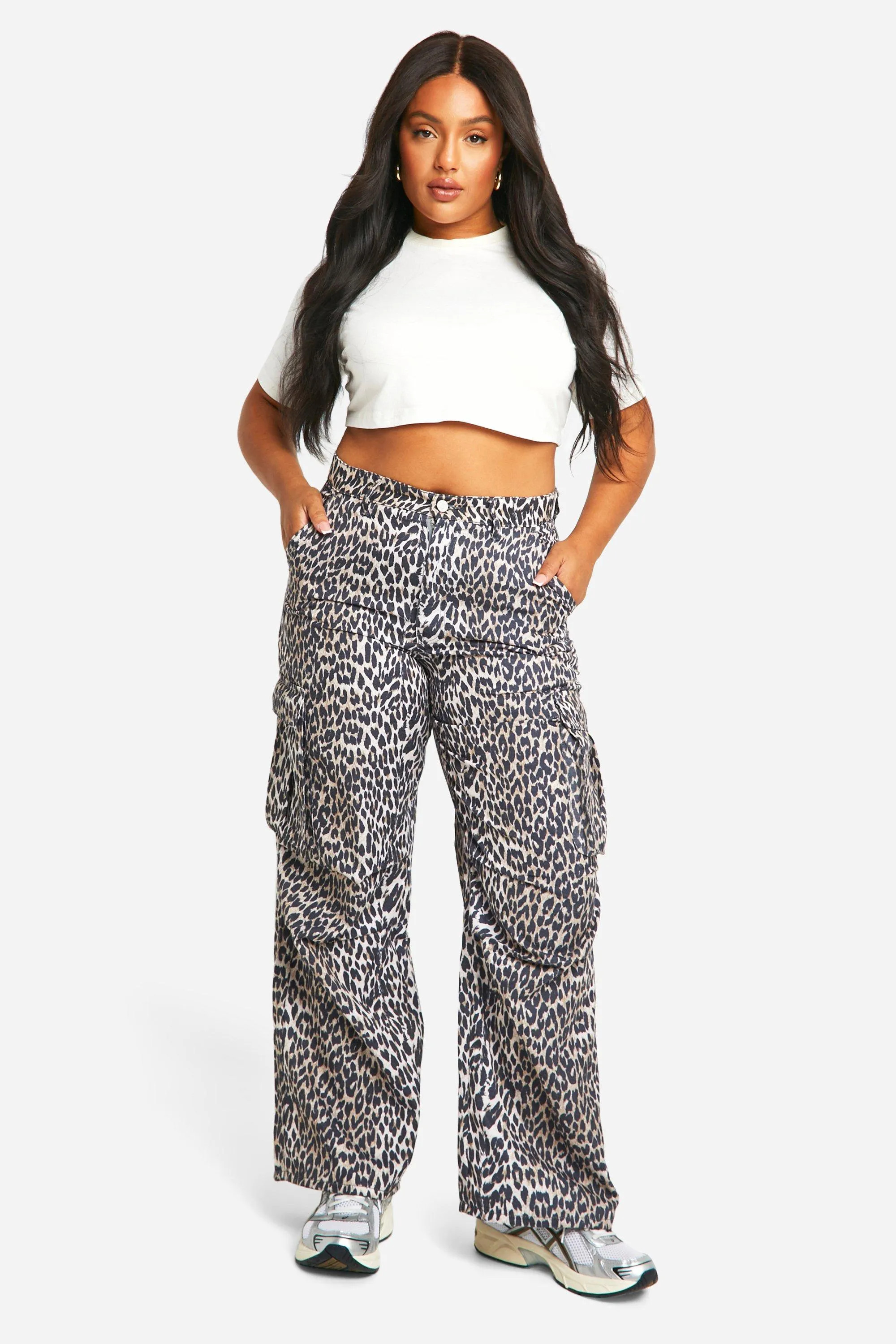 Plus Washed Leopard Cargo Trouser | boohoo (US & Canada)
