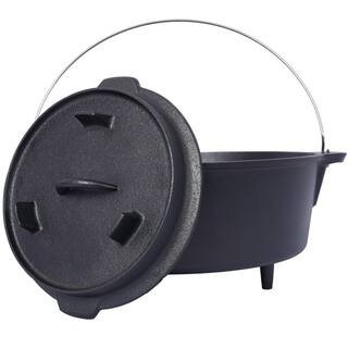 Camping 12 qt. pre-Seasoned Round Cast Iron Dutch Oven with Lid and Leg Base | The Home Depot