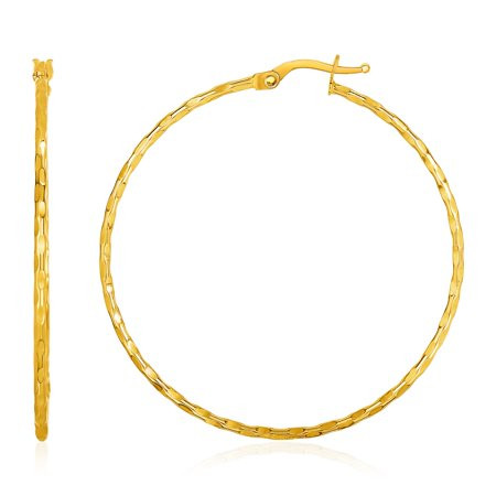 14k Yellow Gold Textured Hoop Earrings | Walmart (US)
