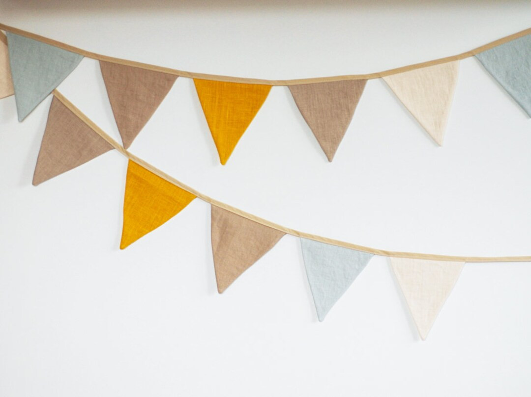 Pastel Bunting Banner Fabric Linen Pennant Garland Mustard - Etsy | Etsy (US)