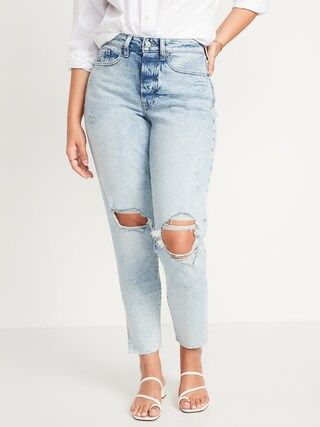 Curvy High-Waisted Button-Fly OG Straight Ripped Side-Split Ankle Jeans for Women | Old Navy (CA)