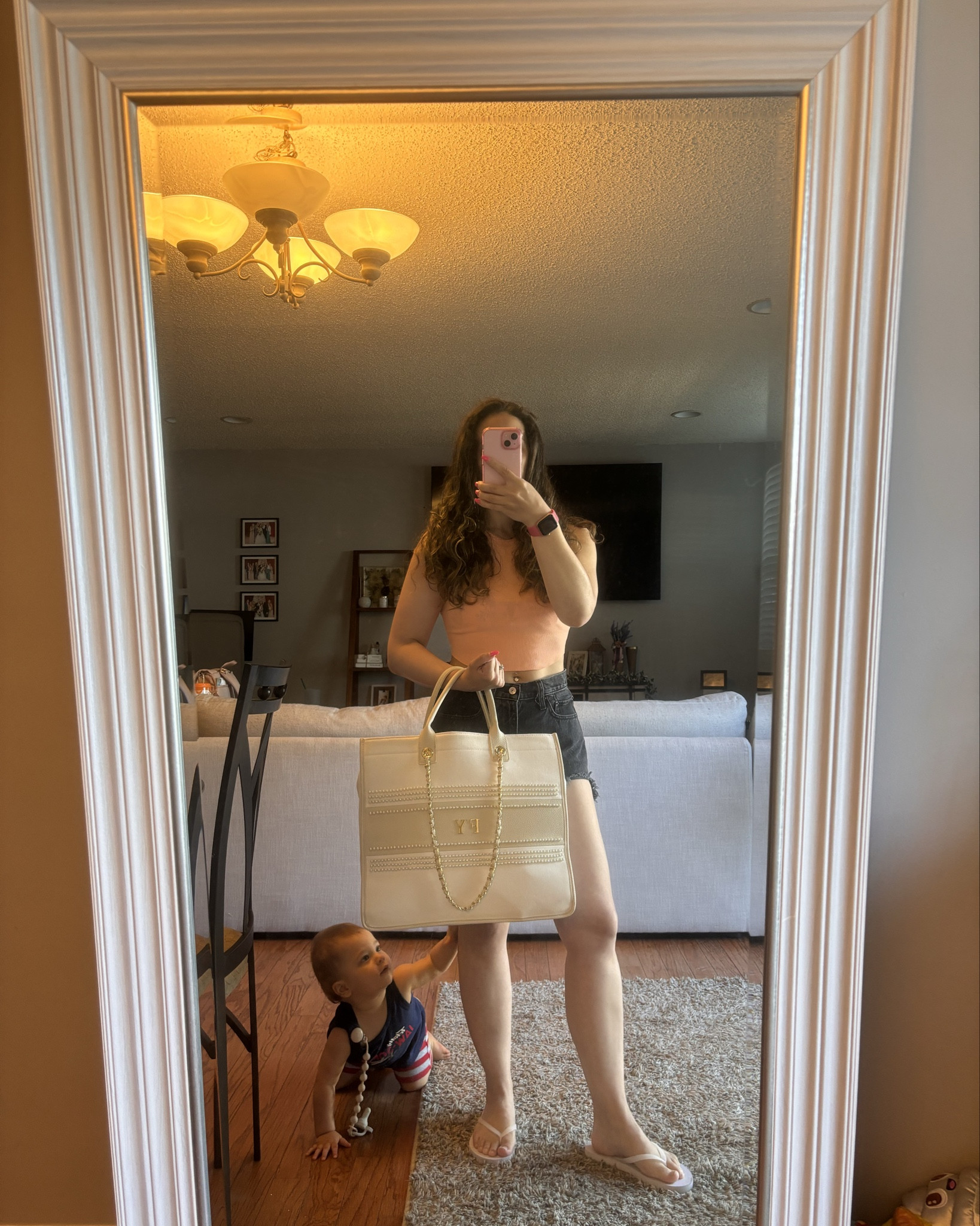 Millennial mom ootd - cropped tank, high rise shorts, and a monogrammed beach bag! Even better, the top is only $5 and the shorts are on sale at Abercrombie this weekend! 

#LTKFindsUnder100 #LTKFamily #LTKSeasonal
