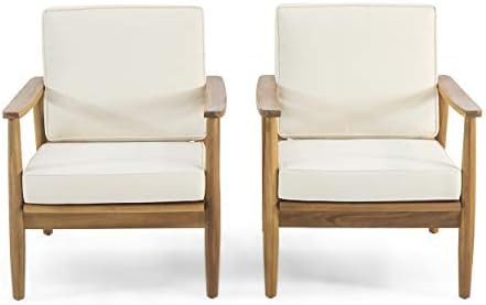 Christopher Knight Home Felix Outdoor Acacia Wood Club Chair (Set of 2), Teak Finish, Beige | Amazon (US)