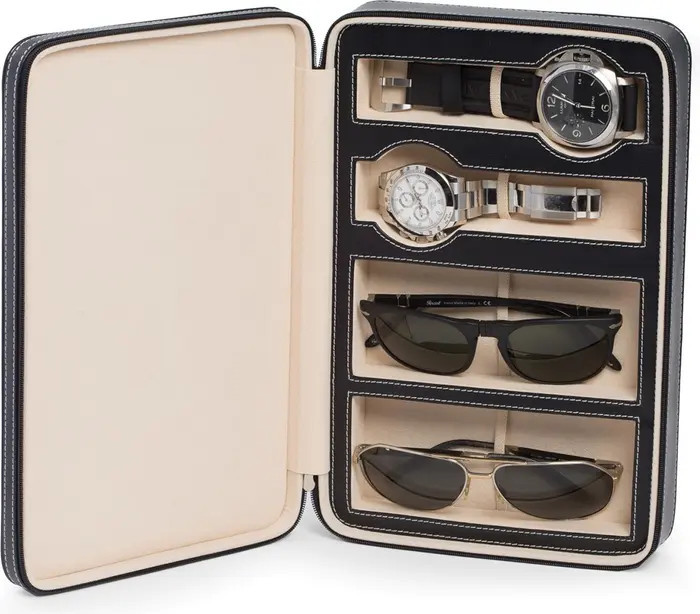 Two-Watch & Two-Sunglasses Leather Travel Case | Nordstrom