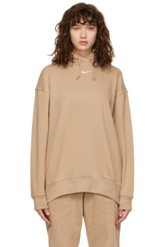 Beige Essential Collection Oversized Fleece Hoodie | SSENSE
