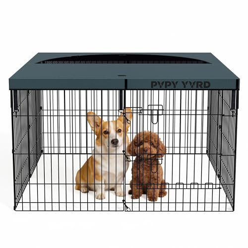 Dog Playpen with Top Cover,Foldable Metal Puppy Play Pen,24x30in 8 Panels Dog Playpen with Door for Indoor Outdoor,Heavy-Duty Pet Exercise Fence for Small Medium Animals | Amazon (US)