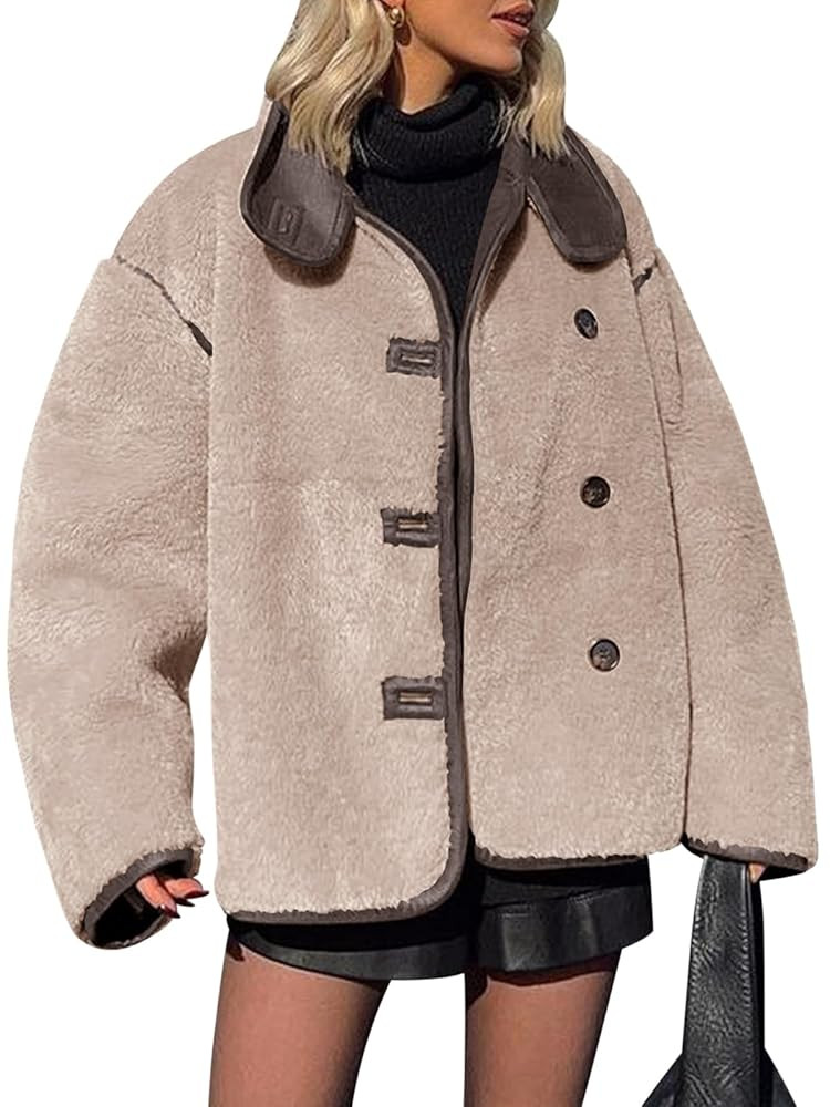 Tankaneo Womens Faux Fur Jackets Warm Winter Casual Button Down Stand Collar Long Sleeve Shaggy O... | Amazon (US)