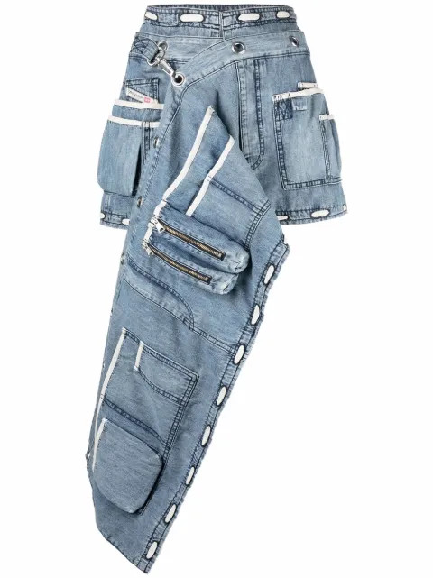 Diesel Asymmetric Utility Denim Mini Skirt - Farfetch | Farfetch Global