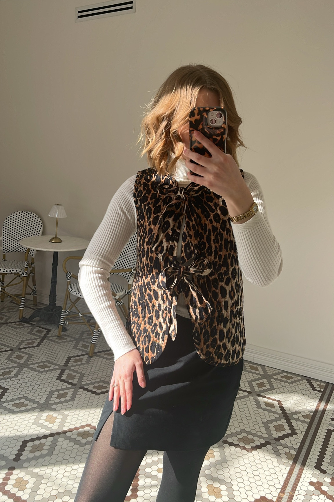 Who doesn’t love a statement-making leopard print piece? I love layering the Damson Madder Leopard Gilet over winter capsule pieces like a cream turtleneck, black mini skirt and tights with a gold watch to accessorize.
- Cassie, MCO Content Coordinator

#LTKStyleTip #LTKSeasonal