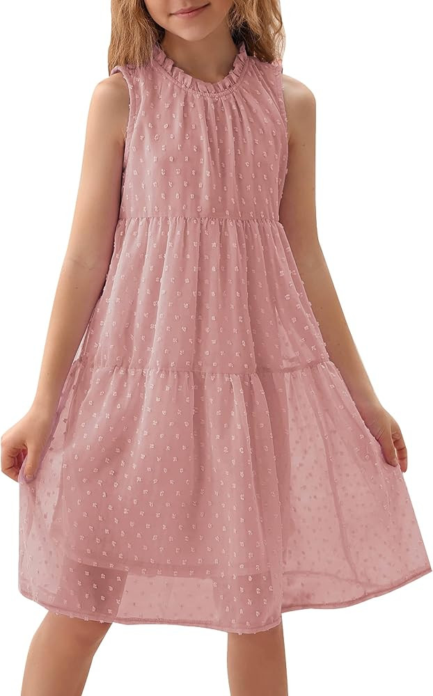 Danna Belle Girl Dress Summer Swiss Dots Chiffon Sleeveless Casual Dresses 5-12Y | Amazon (US)