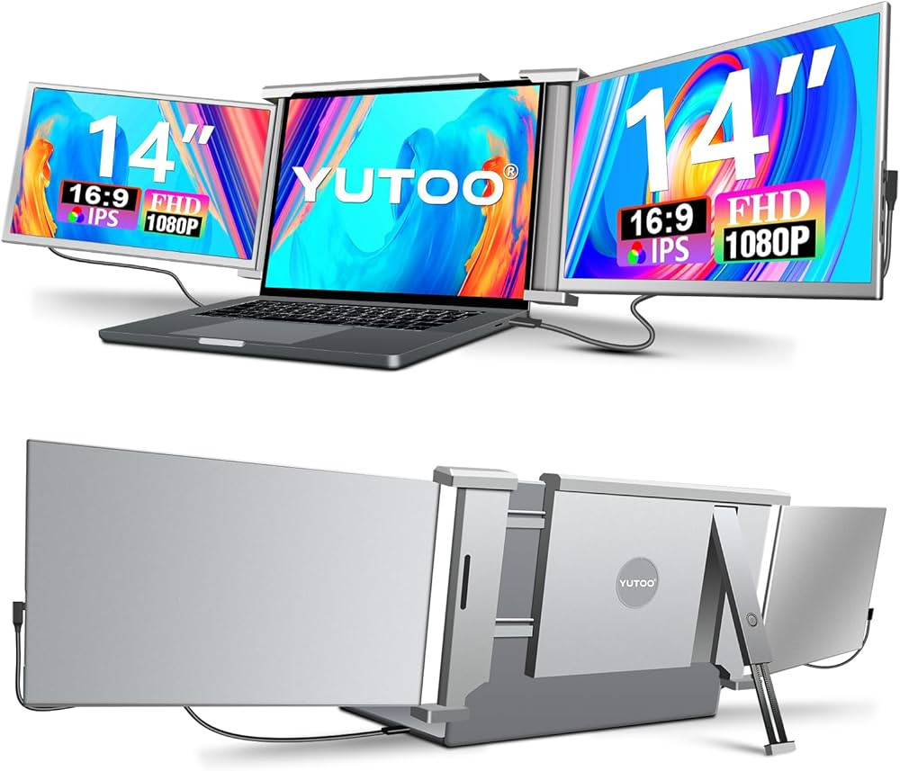 YUTOO Laptop Screen Extender, 14" Portable Triple Monitor for Laptop 315°Rotate| Plug and Play| ... | Amazon (US)