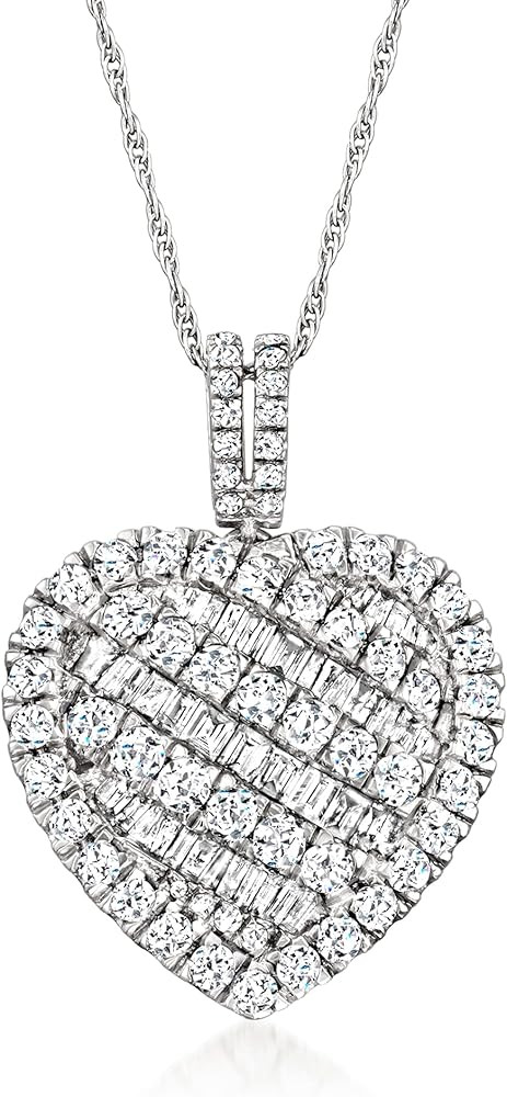 Ross-Simons 2.00 ct. t.w. Baguette and Round Heart Pendant Necklace in Sterling Silver. 18 inches | Amazon (US)