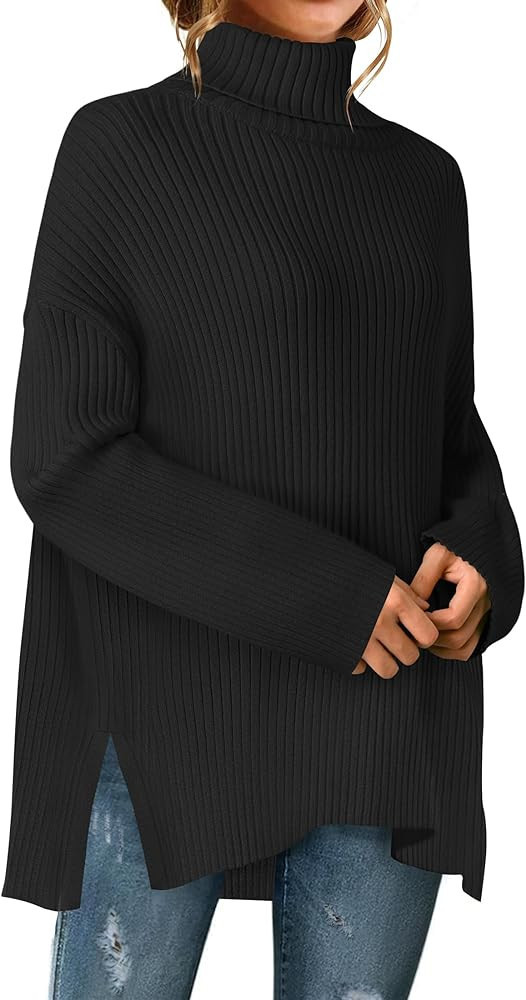 ZESICA Women's 2024 Winter Sweaters High Neck Long Sleeve Chunky Knit Oversized Side Slit Pullove... | Amazon (US)