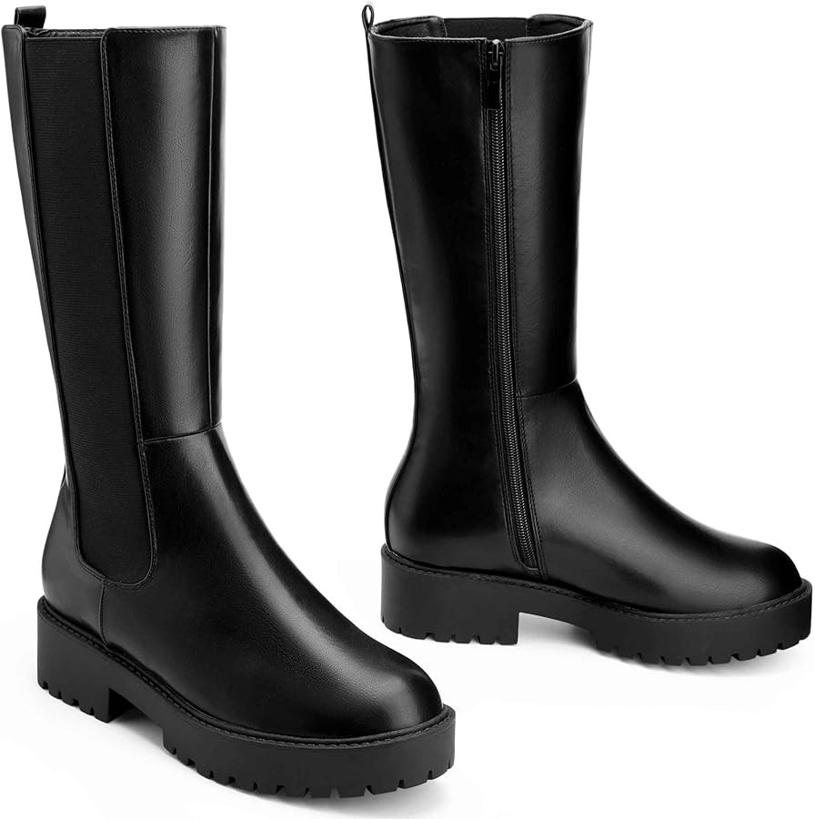 Perphy Calf High Platform Chelsea Boots Mid Calf Boots for Women | Amazon (US)