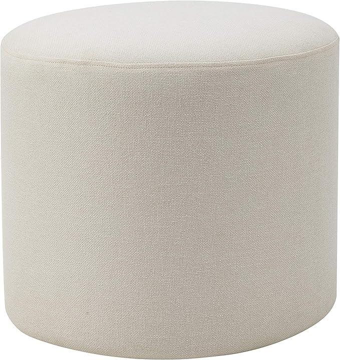 Wovenbyrd 19-Inch Wide Round Pouf Ottoman Footstool, Cream Fabric | Amazon (US)