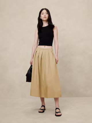 Poplin Pleated Midi Skirt | Banana Republic Factory