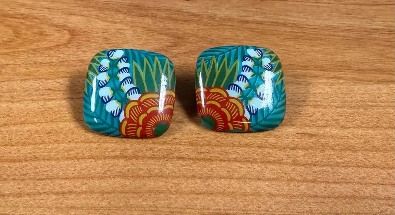 Pierced Earrings:  Vintage, tropical design, 1980's, costume jewelry | Etsy (US)