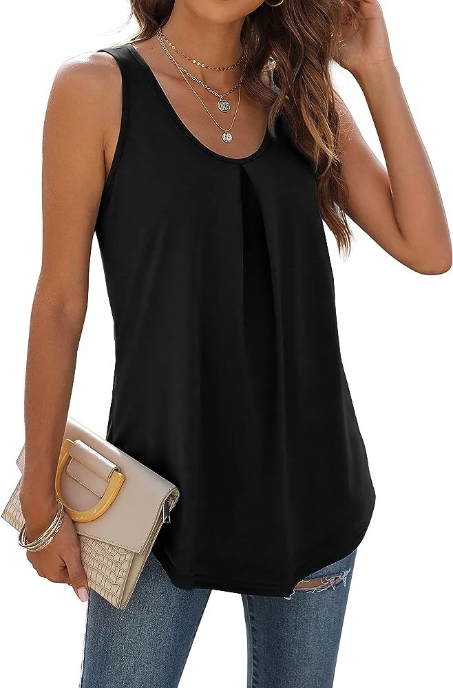 WIHOLL Tank Tops for Women Loose Fit Summer Tops V Neck Sleeveless Tanks Trendy | Amazon (US)