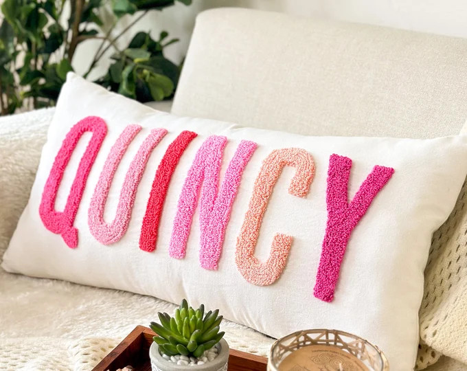 Personalized Baby Girl Room Name Pillow Cover, Baby Girl Nursery Pillow, Punch Needle, Girl Kid G... | Etsy (US)