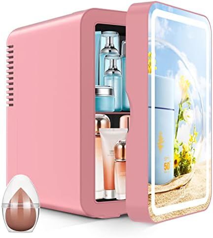 COOSEON Beauty Fridge with LED Mirror, Mini Fridge 6 Liters/8 Can With Makeup Sponge, AC/DC Therm... | Amazon (US)