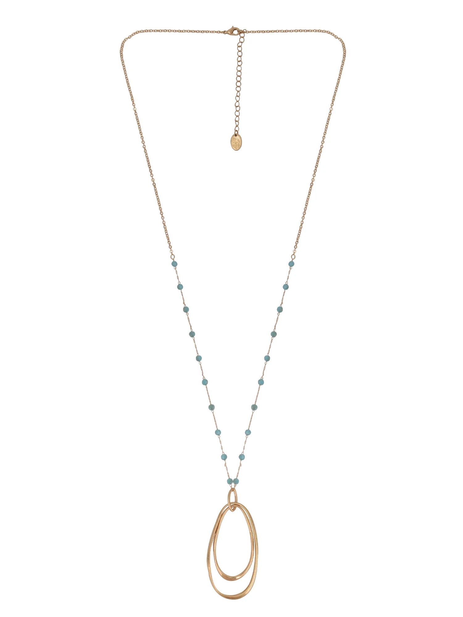 The Pioneer Woman Gold with Turquoise Beads Long Double Oval Pendant Necklace - Walmart.com | Walmart (US)