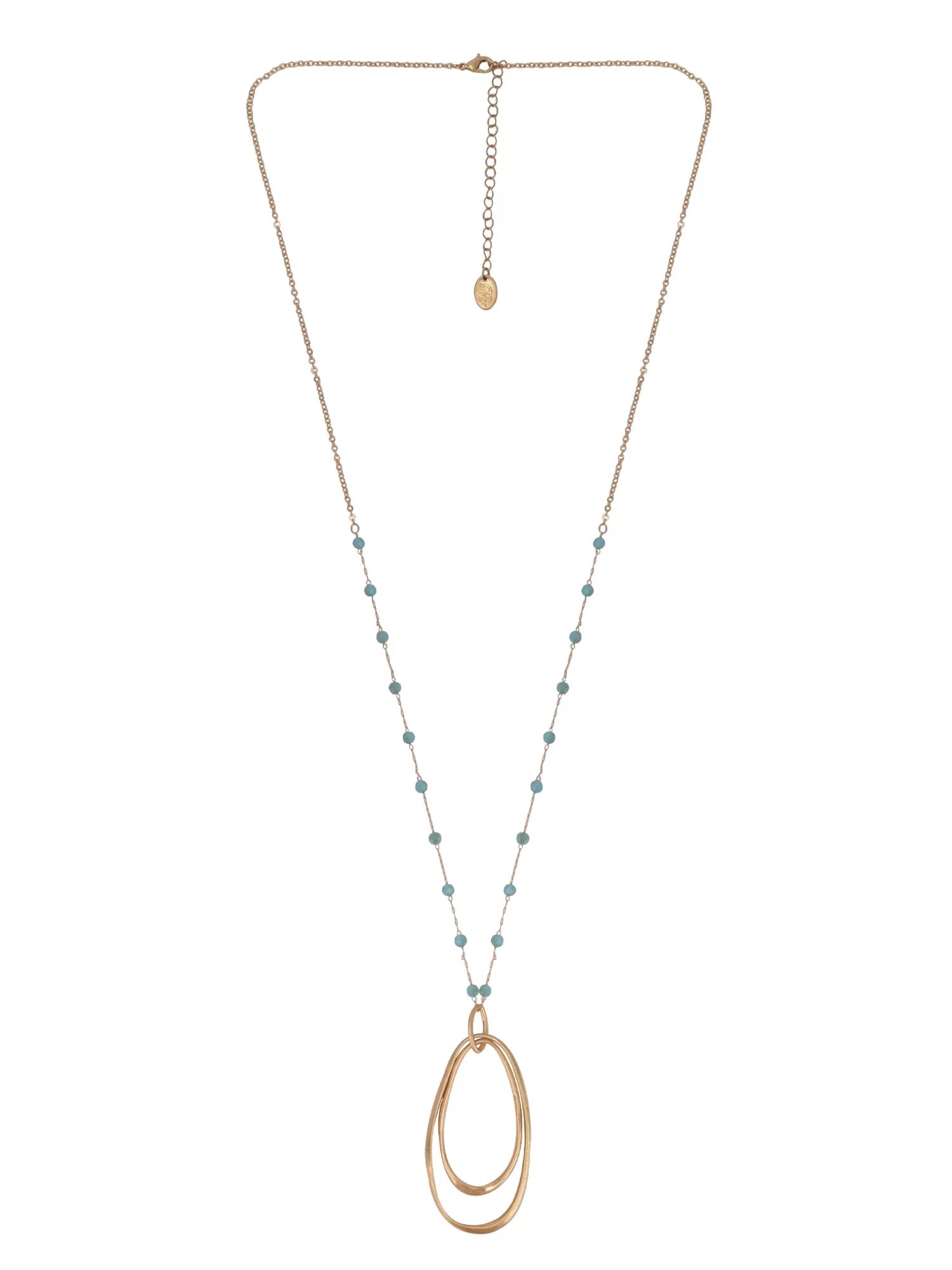 The Pioneer Woman Gold with Turquoise Beads Long Double Oval Pendant Necklace - Walmart.com | Walmart (US)