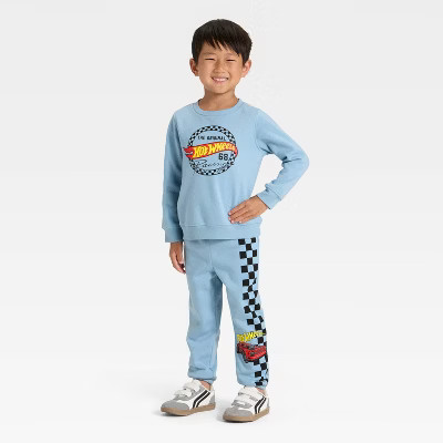 Toddler Boys' 2pc Hot Wheels Fleece Pullover and Bottom Set - Blue 12M | Target