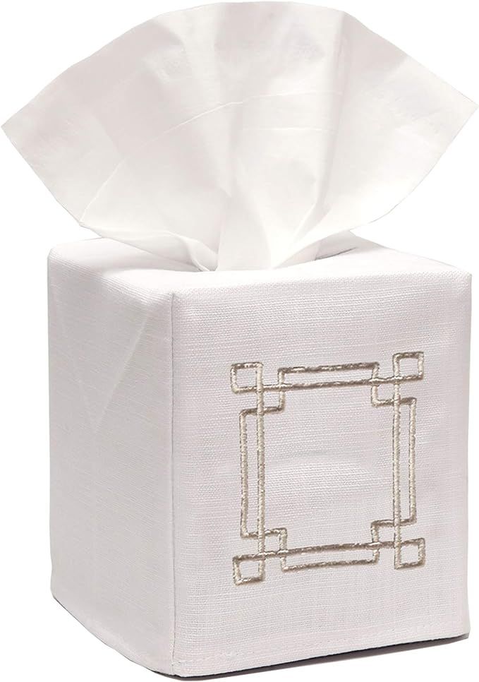 Jacaranda Living Linen/Cotton Tissue Box Cover, Greek Key, Beige 4.5 x 4.5 x 5.25 | Amazon (US)