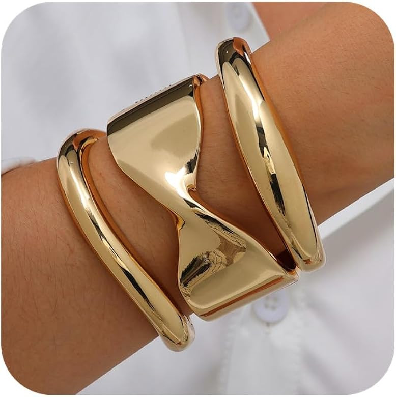 Gold Cuff Bangle Bracelets Set For Women Chunky Trendy Silver Bracelet Irregular Minimalist Open ... | Amazon (US)