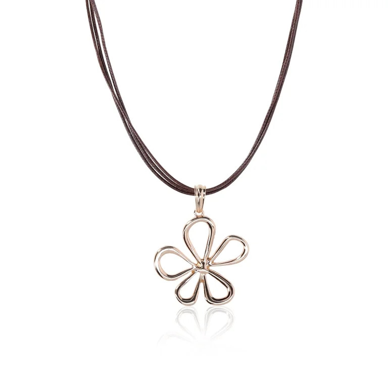 No Boundaries Brown Multi Cord with Flower Drop Necklace for Female Adults and Teens | Walmart (US)