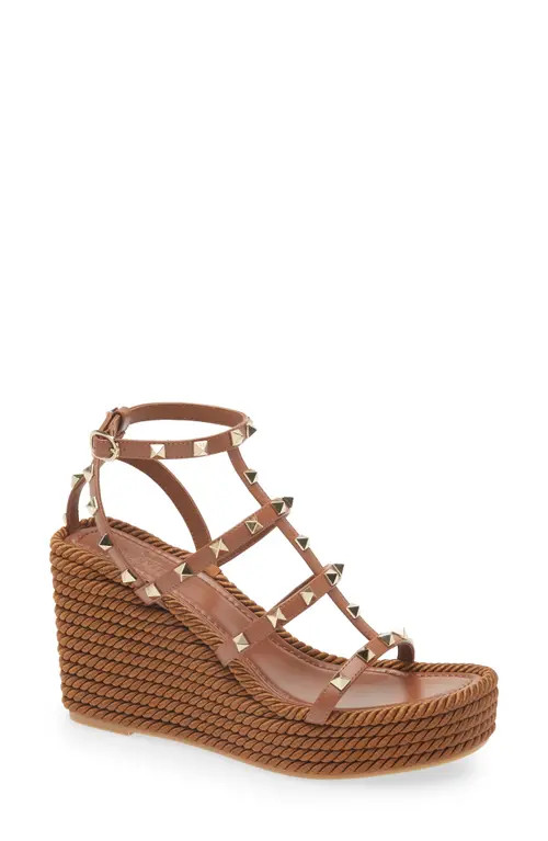 Valentino Garavani Rockstud Espadrille Sandal in Tobacco at Nordstrom, Size 5Us | Nordstrom