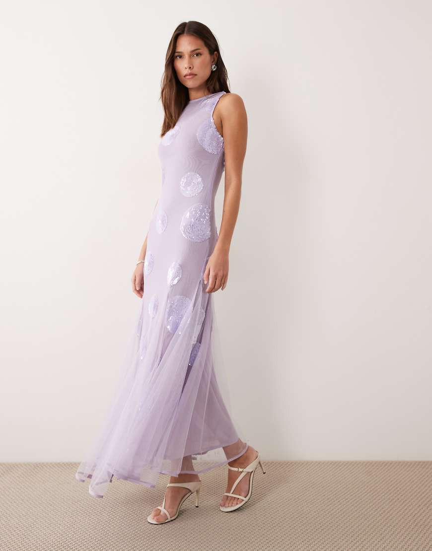ASOS DESIGN embellished sequin spot maxi dress in lilac-pink | ASOS (Global)