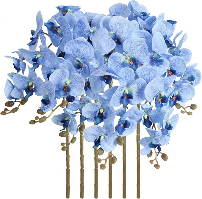 38 Inch 6 PCS Faux Orchid Fake Orchid Velvet Artificial Orchids Blue Orchid Artificial Flowers Lo... | Amazon (US)