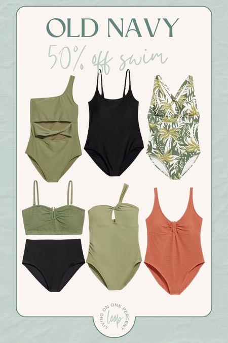 Old Navy is 50% off swim today only! Mom approved swimsuits including one piece bathing suits and high waisted bikinis. You guys know I love a one shoulder bathing suit (and these neutral tones from Old Navy are🤌). Eyeing the olive green suit and the burnt orange one piece for our beach (and Italy) vacation this year.

#LTKSeasonal #LTKSwim #LTKSaleAlert