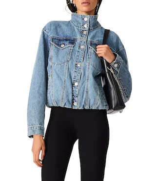 Steve Madden Allyson Funnel Neck Long Sleeve Bubble Hem Denim Jacket -  L | Dillard's