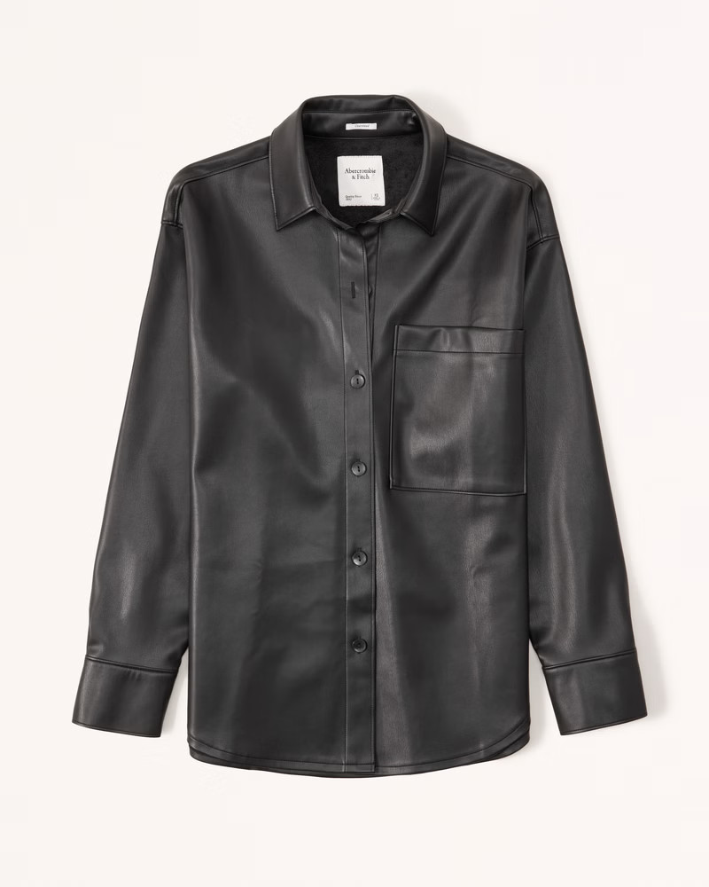 Women's Oversized Vegan Leather Shirt | Women's Tops | Abercrombie.com | Abercrombie & Fitch (US)