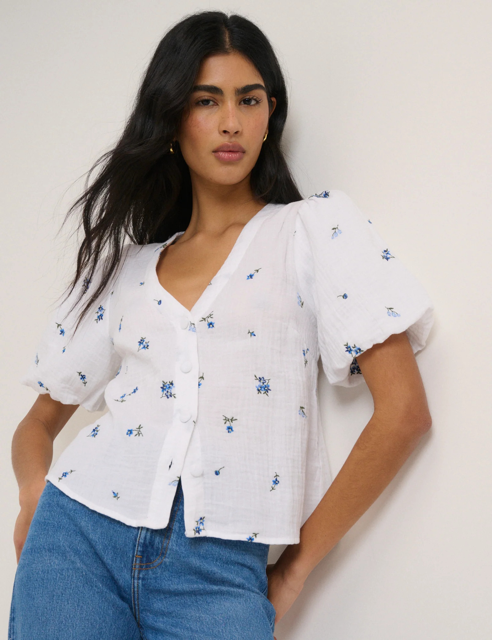 White Ditsy Floral Puff Sleeve Top | Nobody's Child