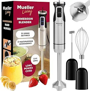 Mueller Immersion Blender Handheld - 8 Speed Stainless Steel Electric Hand Blender, 3 in 1 Emulsi... | Amazon (US)