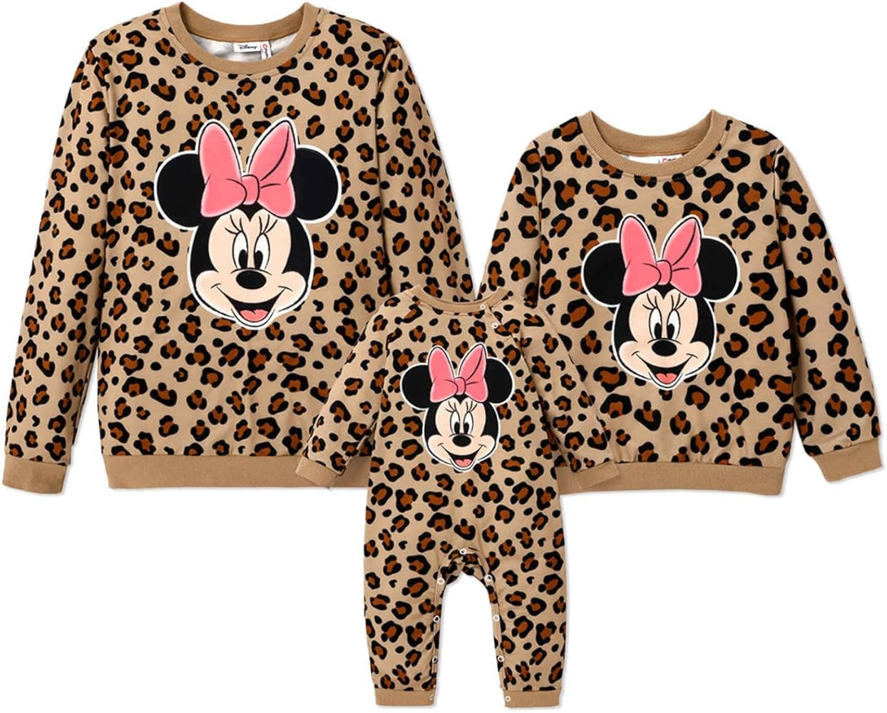 Disney Mickey and Friends Mommy and Me Matching Outfits Leopard Long Sleeves Shirt Sweatshirt Top... | Amazon (US)