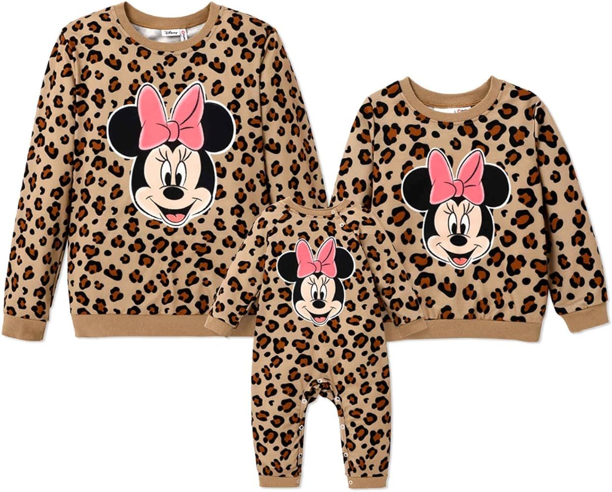 Disney Mickey and Friends Mommy and Me Matching Outfits Leopard Long Sleeves Shirt Sweatshirt Top... | Amazon (US)