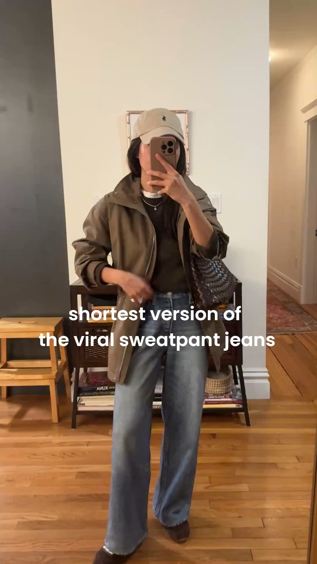 Size down at the waist! Also linked the longer Sofie style I shrunk and love.
• Rag and Bone Miramar sweatpants Andi “scarlet” cropped jeans 23, runs big so size down. Andi is the Shortest version of the viral sweatpant jeans. 

These have a 26.5 inseam, no hemming or shrinking needed for me. Only air dry bc machine drying will shrink the length.
• Aritzia cinch cotton utility jacket 2XS, relaxed fit on me with sleeves folded up 
• Dolce Vita suede sneakers runs small, size up. I took a 6 for a comfortable fit.
• quince cashmere sweater XS 
• Everlane tee XS worn backwards for higher neckline peeking out 
• Polo hat
• Anthropologie woven shoulder bag

Petite friendly jeans, easy mom outfit, casual weekend outfit, early transitional fall 2026

#LTKPetite #LTKmomlife #LTKootd