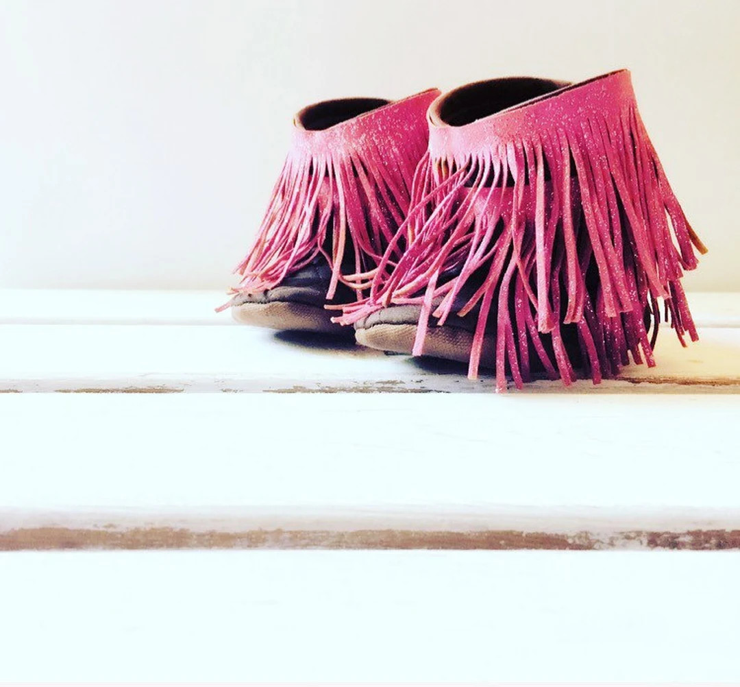 Pink and Brown Boots Hand Painted Shabby Chic Pink Fringe and - Etsy | Etsy (US)